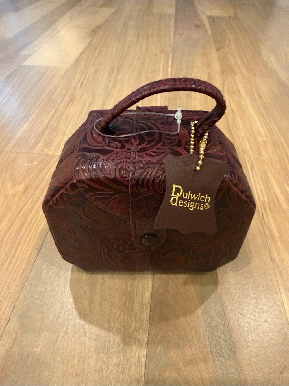 Embossed Leather Travel Jewelry case Dark Brown
